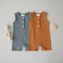 Load image into Gallery viewer, Mebie Baby Striped Ribbed Short Romper
